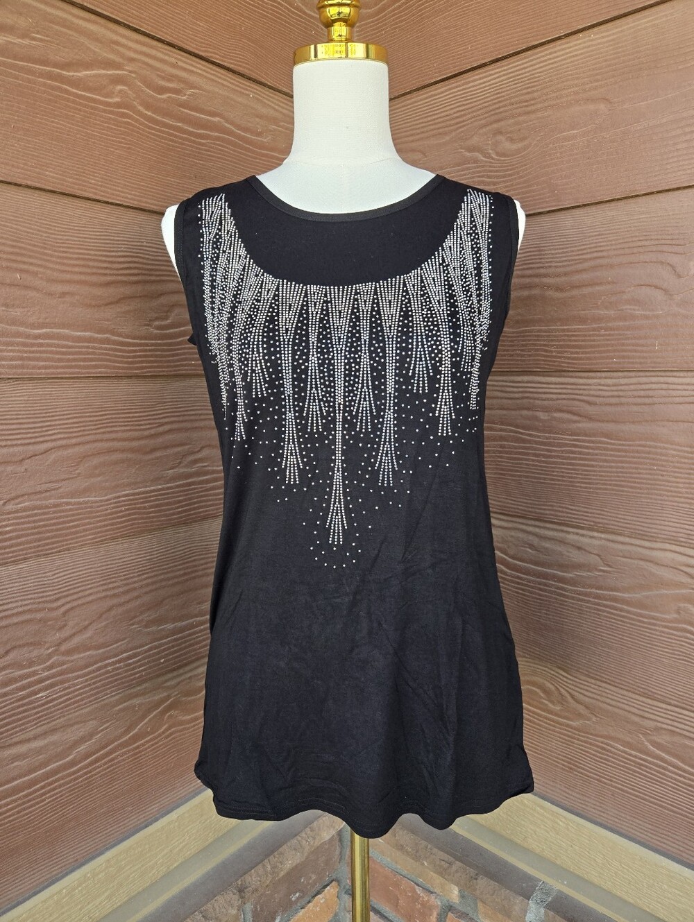 NWT SHINY Sleeveless Black Embellished “TT‑Necklace” Tank Top – One Size Women’s